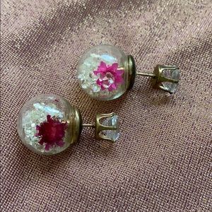 Flower crystal front back earrings
